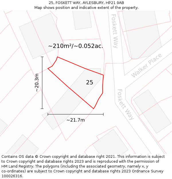 25, FOSKETT WAY, AYLESBURY, HP21 9AB: Plot and title map