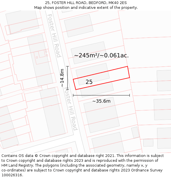 25, FOSTER HILL ROAD, BEDFORD, MK40 2ES: Plot and title map