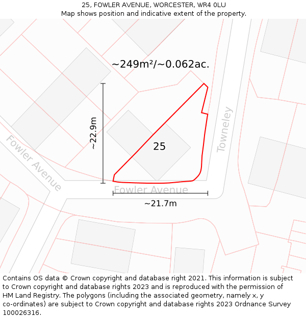 25, FOWLER AVENUE, WORCESTER, WR4 0LU: Plot and title map