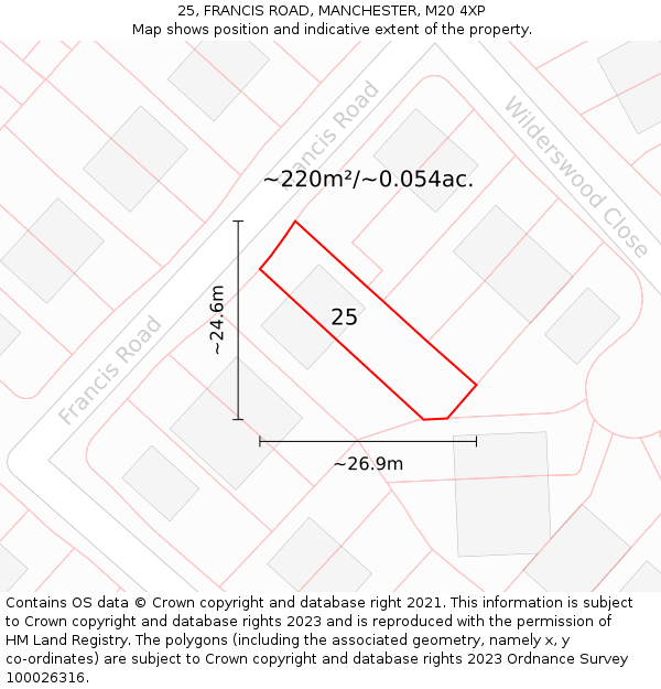 25, FRANCIS ROAD, MANCHESTER, M20 4XP: Plot and title map