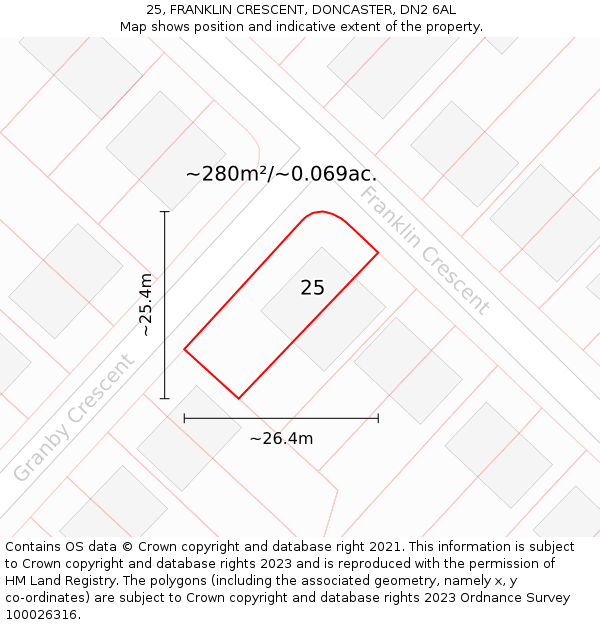 25, FRANKLIN CRESCENT, DONCASTER, DN2 6AL: Plot and title map