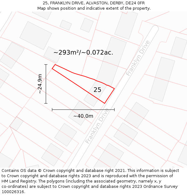 25, FRANKLYN DRIVE, ALVASTON, DERBY, DE24 0FR: Plot and title map