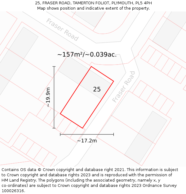 25, FRASER ROAD, TAMERTON FOLIOT, PLYMOUTH, PL5 4PH: Plot and title map