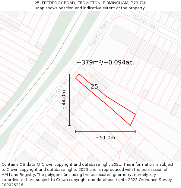 25, FREDERICK ROAD, ERDINGTON, BIRMINGHAM, B23 7NL: Plot and title map