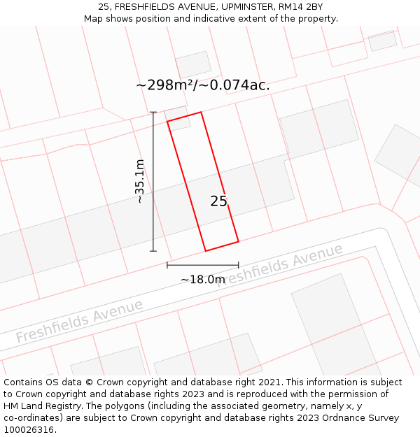 25, FRESHFIELDS AVENUE, UPMINSTER, RM14 2BY: Plot and title map
