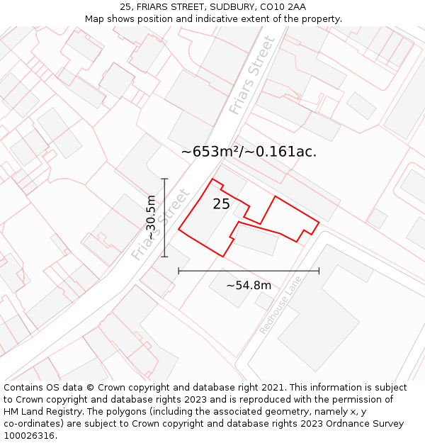 25, FRIARS STREET, SUDBURY, CO10 2AA: Plot and title map