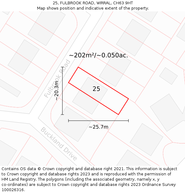 25, FULBROOK ROAD, WIRRAL, CH63 9HT: Plot and title map