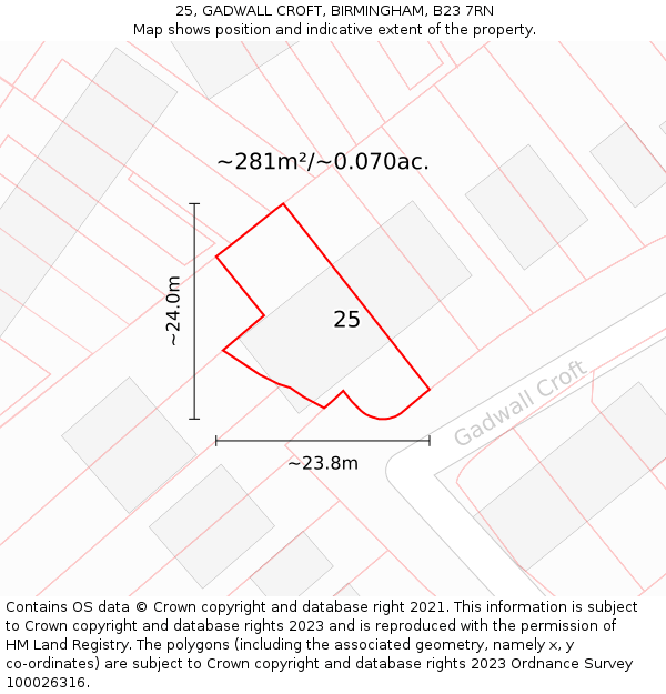 25, GADWALL CROFT, BIRMINGHAM, B23 7RN: Plot and title map