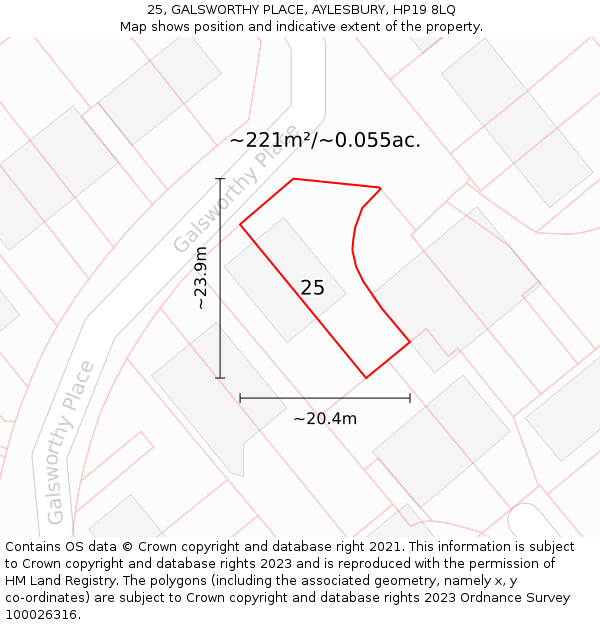25, GALSWORTHY PLACE, AYLESBURY, HP19 8LQ: Plot and title map