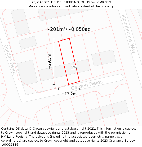 25, GARDEN FIELDS, STEBBING, DUNMOW, CM6 3RG: Plot and title map