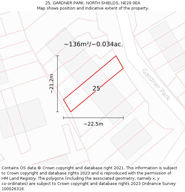 25, GARDNER PARK, NORTH SHIELDS, NE29 0EA: Plot and title map