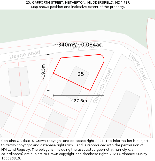 25, GARFORTH STREET, NETHERTON, HUDDERSFIELD, HD4 7ER: Plot and title map