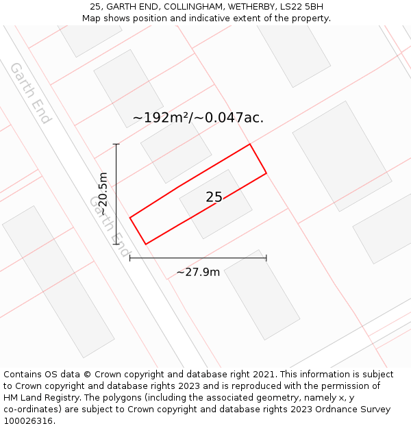 25, GARTH END, COLLINGHAM, WETHERBY, LS22 5BH: Plot and title map