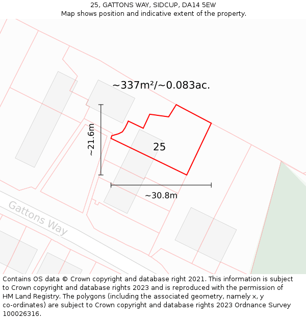 25, GATTONS WAY, SIDCUP, DA14 5EW: Plot and title map