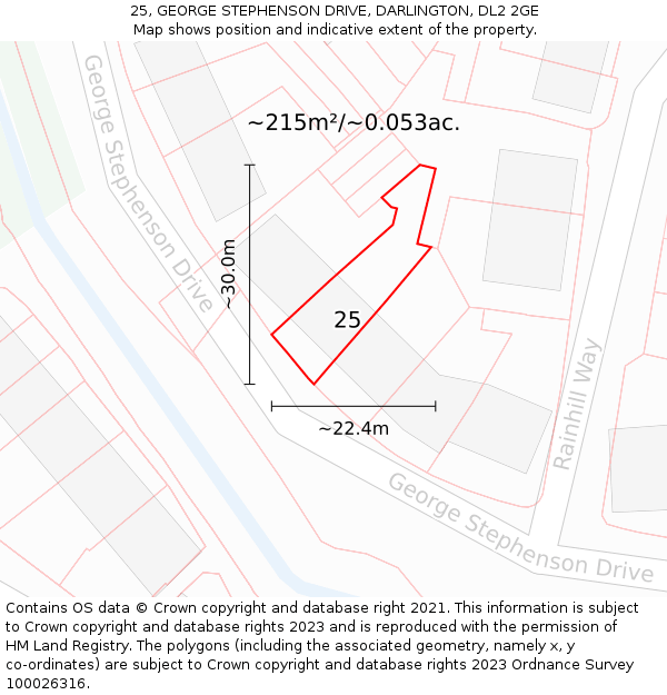 25, GEORGE STEPHENSON DRIVE, DARLINGTON, DL2 2GE: Plot and title map