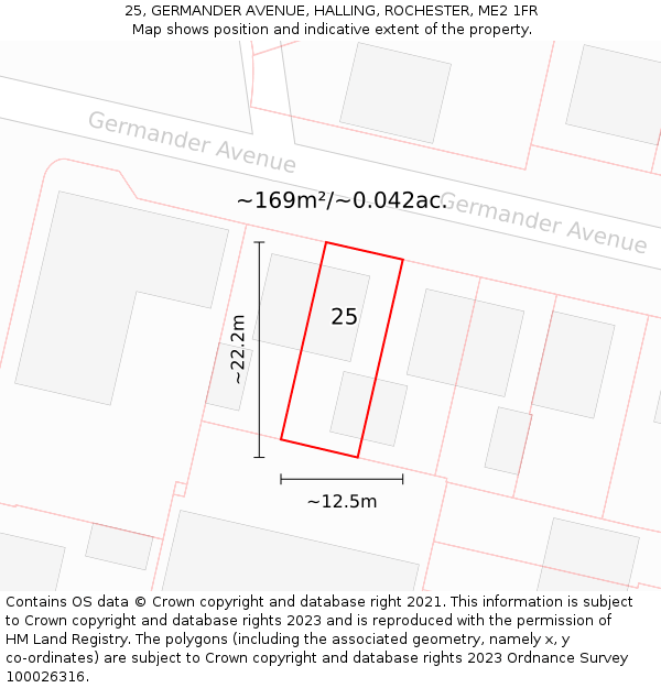 25, GERMANDER AVENUE, HALLING, ROCHESTER, ME2 1FR: Plot and title map