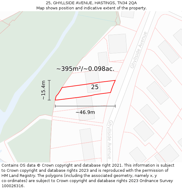 25, GHYLLSIDE AVENUE, HASTINGS, TN34 2QA: Plot and title map