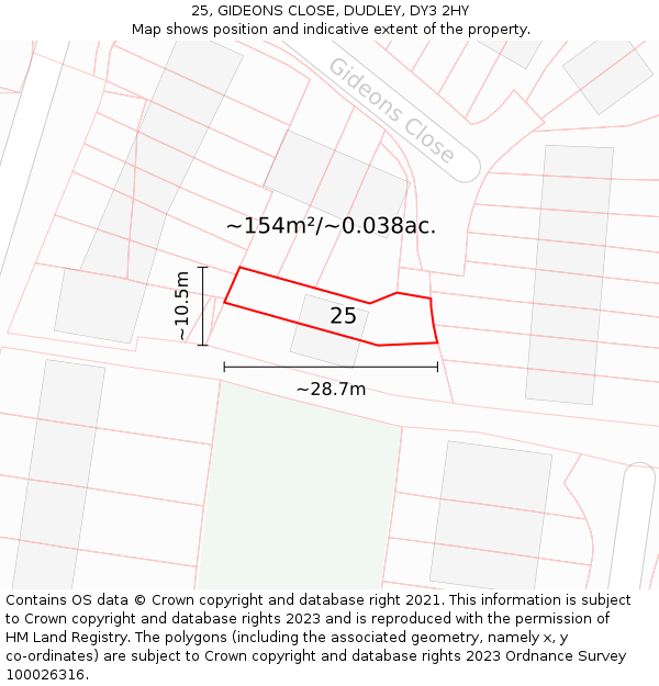 25, GIDEONS CLOSE, DUDLEY, DY3 2HY: Plot and title map