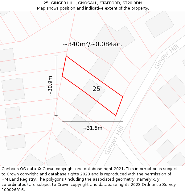 25, GINGER HILL, GNOSALL, STAFFORD, ST20 0DN: Plot and title map