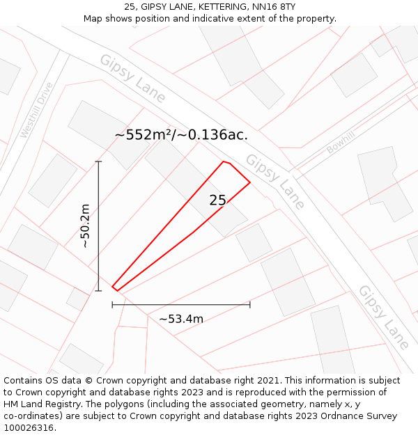 25, GIPSY LANE, KETTERING, NN16 8TY: Plot and title map