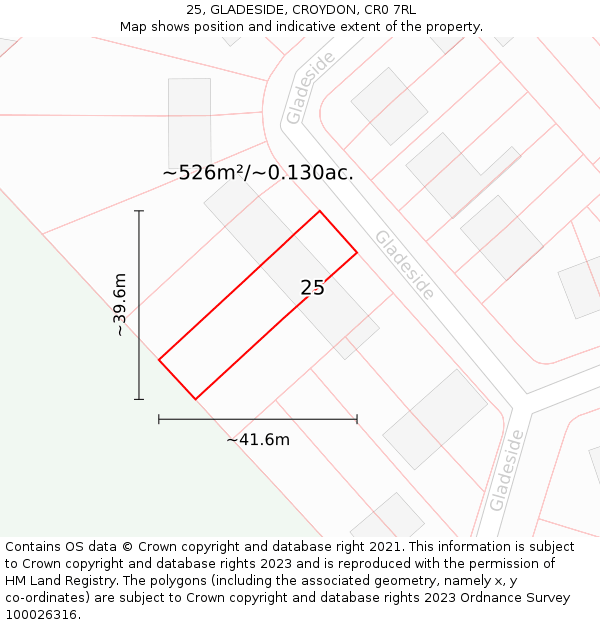 25, GLADESIDE, CROYDON, CR0 7RL: Plot and title map