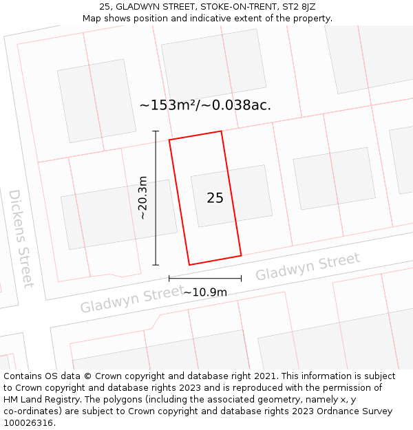 25, GLADWYN STREET, STOKE-ON-TRENT, ST2 8JZ: Plot and title map