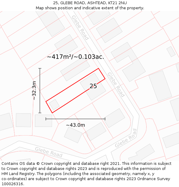 25, GLEBE ROAD, ASHTEAD, KT21 2NU: Plot and title map