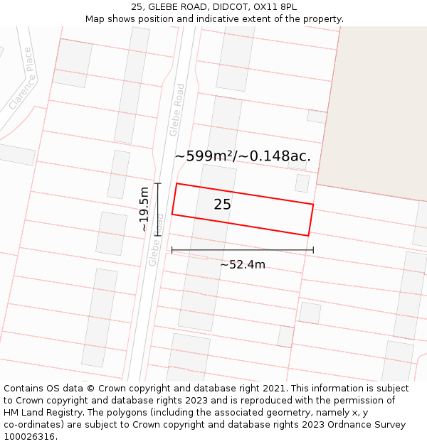 25, GLEBE ROAD, DIDCOT, OX11 8PL: Plot and title map
