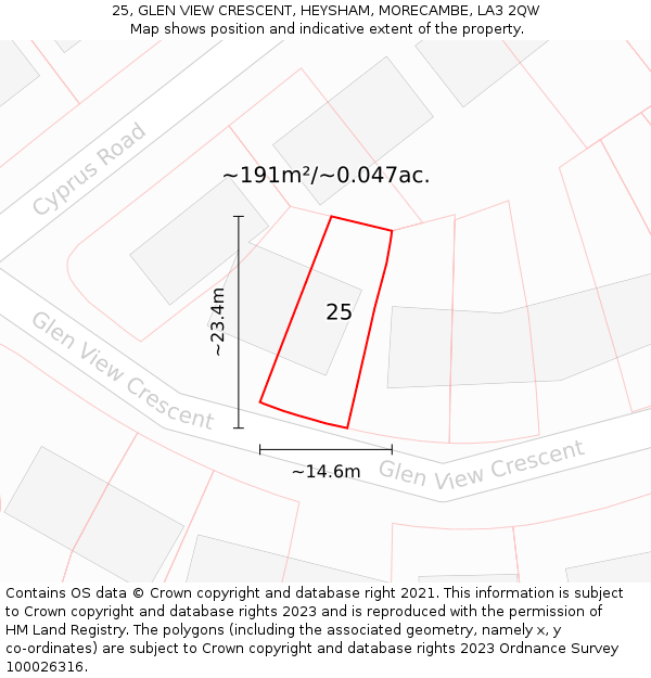 25, GLEN VIEW CRESCENT, HEYSHAM, MORECAMBE, LA3 2QW: Plot and title map