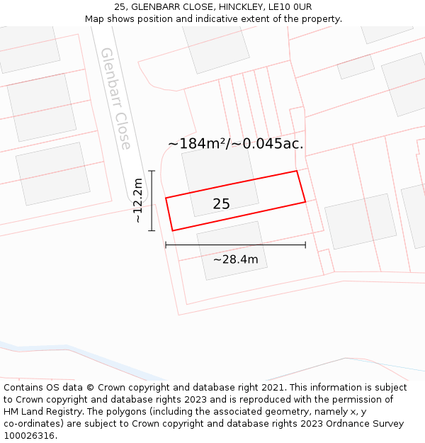 25, GLENBARR CLOSE, HINCKLEY, LE10 0UR: Plot and title map