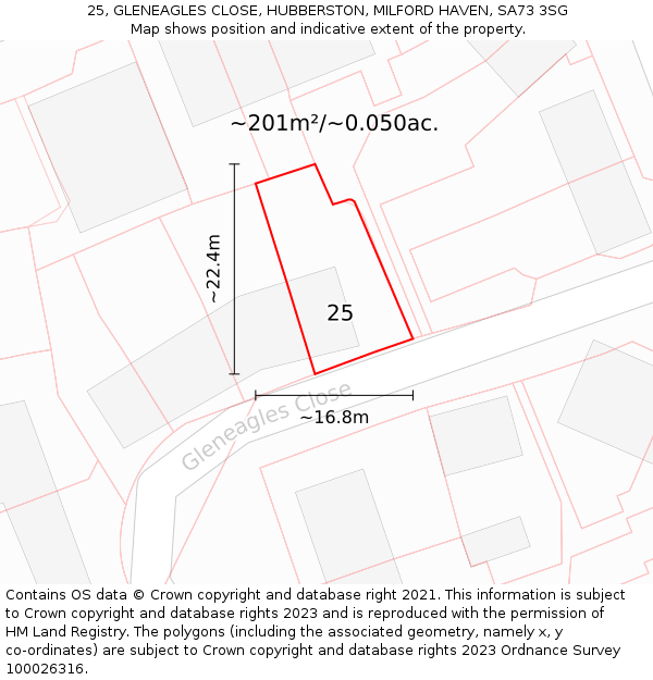 25, GLENEAGLES CLOSE, HUBBERSTON, MILFORD HAVEN, SA73 3SG: Plot and title map
