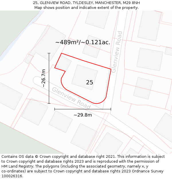 25, GLENVIEW ROAD, TYLDESLEY, MANCHESTER, M29 8NH: Plot and title map
