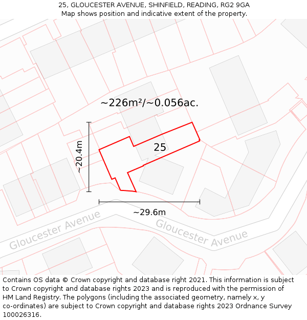 25, GLOUCESTER AVENUE, SHINFIELD, READING, RG2 9GA: Plot and title map