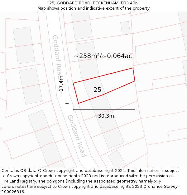 25, GODDARD ROAD, BECKENHAM, BR3 4BN: Plot and title map