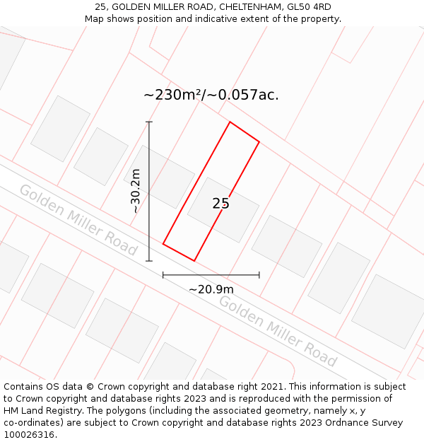25, GOLDEN MILLER ROAD, CHELTENHAM, GL50 4RD: Plot and title map