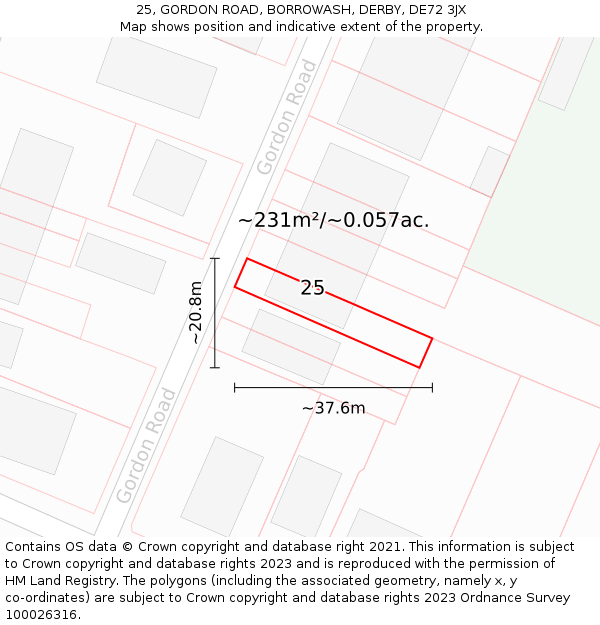 25, GORDON ROAD, BORROWASH, DERBY, DE72 3JX: Plot and title map