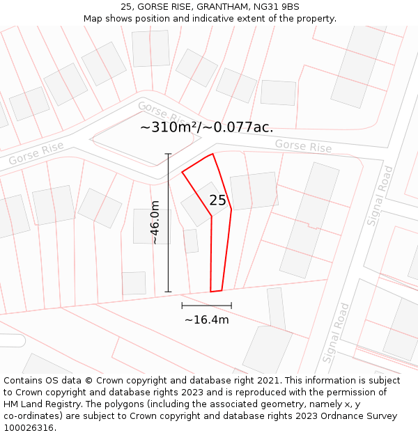 25, GORSE RISE, GRANTHAM, NG31 9BS: Plot and title map
