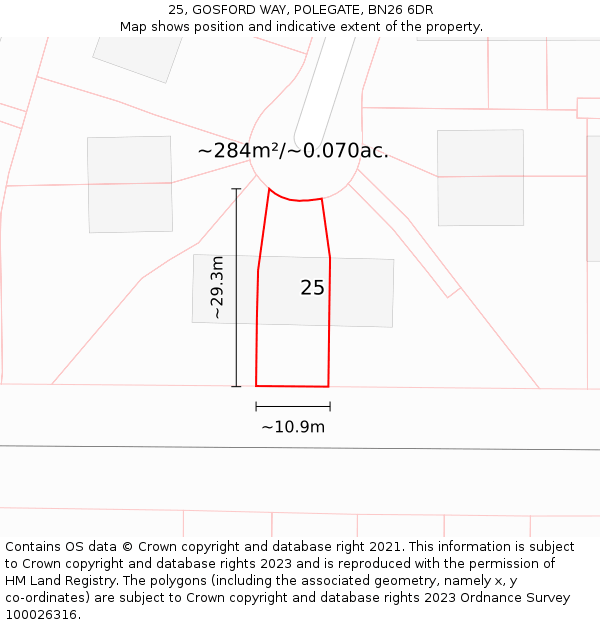 25, GOSFORD WAY, POLEGATE, BN26 6DR: Plot and title map