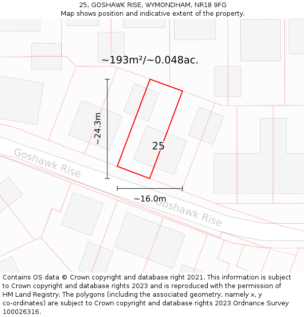 25, GOSHAWK RISE, WYMONDHAM, NR18 9FG: Plot and title map