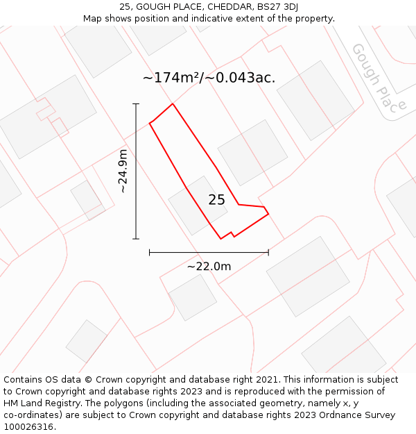 25, GOUGH PLACE, CHEDDAR, BS27 3DJ: Plot and title map