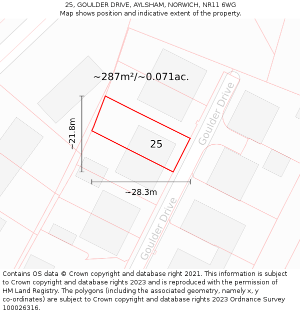 25, GOULDER DRIVE, AYLSHAM, NORWICH, NR11 6WG: Plot and title map