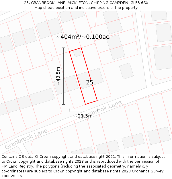 25, GRANBROOK LANE, MICKLETON, CHIPPING CAMPDEN, GL55 6SX: Plot and title map