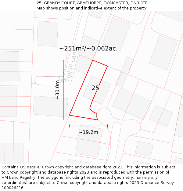 25, GRANBY COURT, ARMTHORPE, DONCASTER, DN3 3TP: Plot and title map