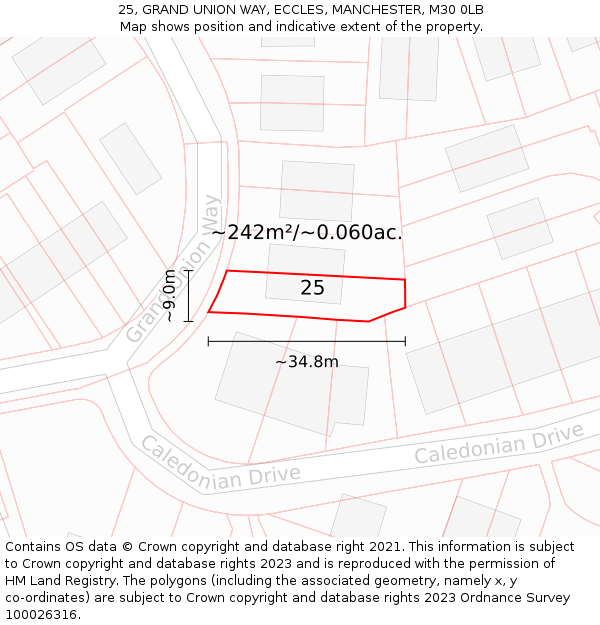 25, GRAND UNION WAY, ECCLES, MANCHESTER, M30 0LB: Plot and title map
