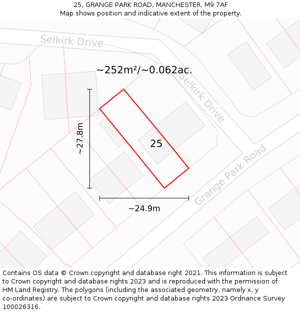 25, GRANGE PARK ROAD, MANCHESTER, M9 7AF: Plot and title map