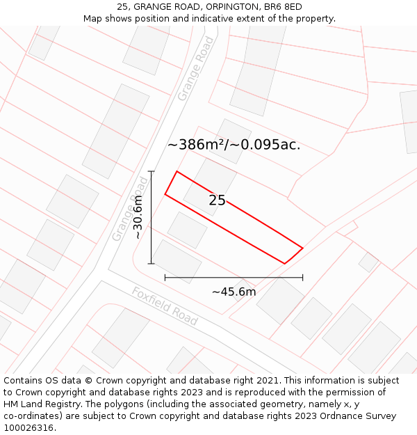 25, GRANGE ROAD, ORPINGTON, BR6 8ED: Plot and title map