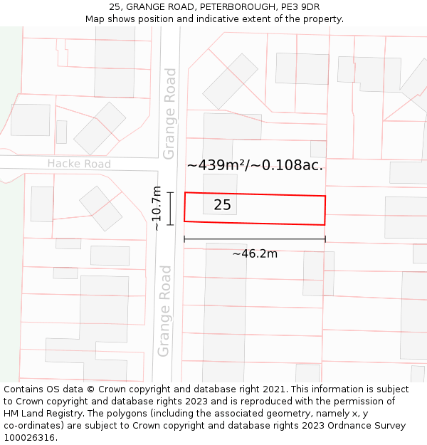 25, GRANGE ROAD, PETERBOROUGH, PE3 9DR: Plot and title map