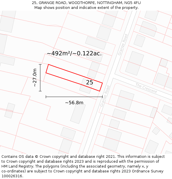 25, GRANGE ROAD, WOODTHORPE, NOTTINGHAM, NG5 4FU: Plot and title map