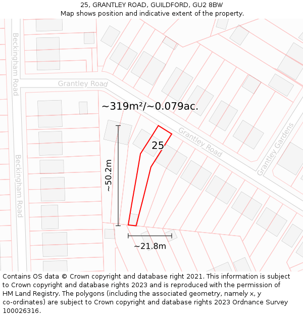 25, GRANTLEY ROAD, GUILDFORD, GU2 8BW: Plot and title map