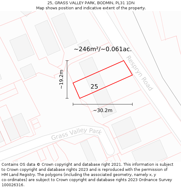 25, GRASS VALLEY PARK, BODMIN, PL31 1DN: Plot and title map